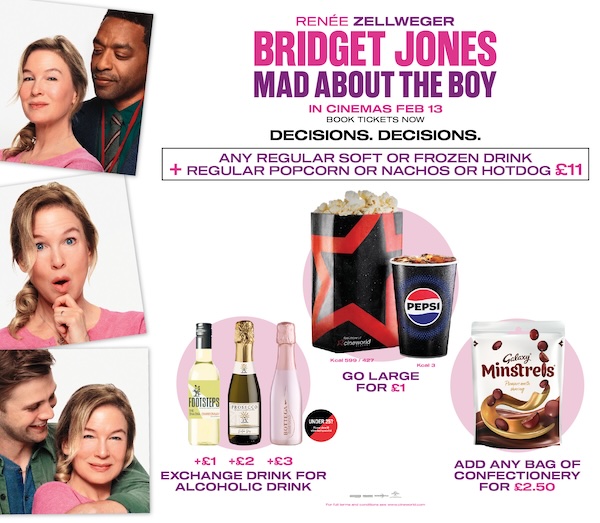 Bridget Jones Cineworld Valentine's Day offers