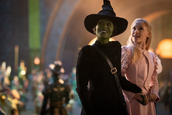 Image of Cynthia Erivo as Elphaba and Ariana Grande as Glinda in Wicked movie